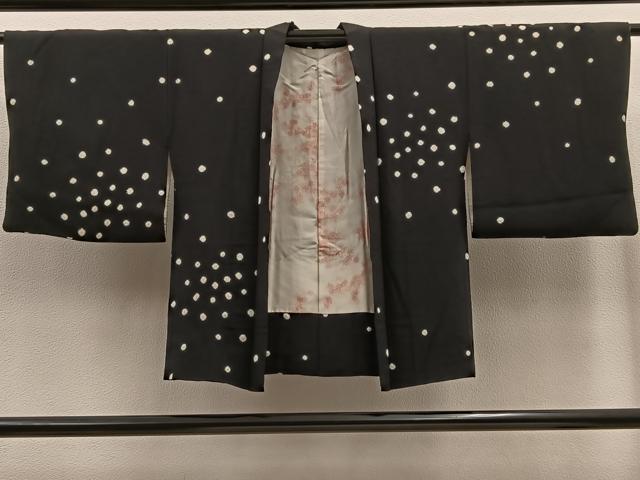 平和屋着物＃羽織　絞り　あられ文　黒地　正絹　逸品　BAAT8996gt