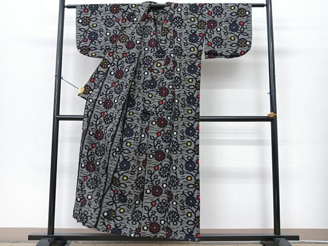 平和屋着物▽久留米絣　単衣　花唐草文　綿　逸品　BAAT9009yc 平和屋着物○久留米絣 単衣 花唐草文 綿 逸品 BAAT9009ycの通販はau