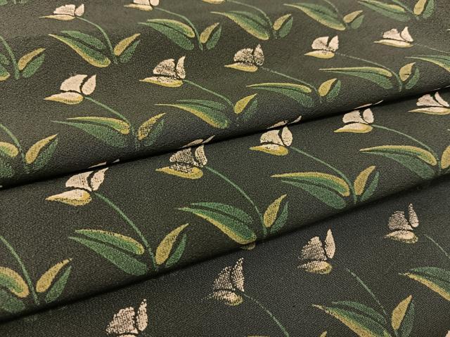 平和屋着物▽上質な小紋　単衣　草花文　正絹　逸品　BAAT9033yc