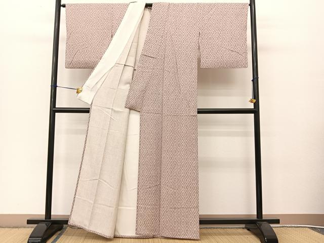 平和屋着物▽上質な小紋　単衣　入子菱文様　正絹　逸品　BAAT9040yc 平和屋着物▽上質な小紋 単衣 入子菱文様 正絹 逸品 BAAT9040yc