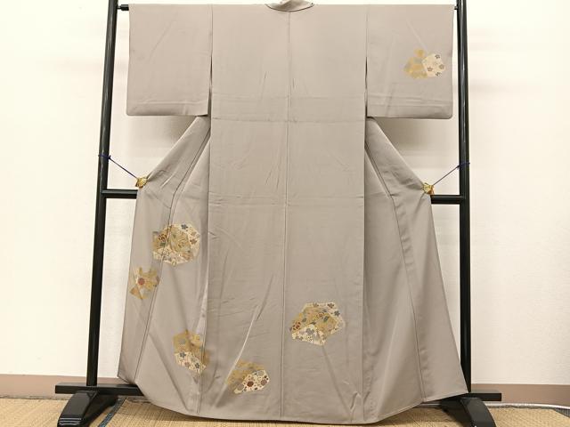 平和屋着物▽訪問着　単衣　刺繍　切嵌草花文　金彩　正絹　逸品　BAAT9045yc