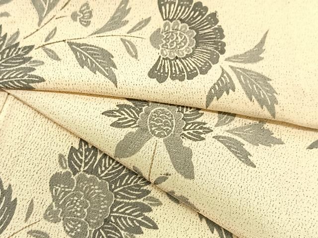 平和屋着物▽上質な小紋　単衣　更紗花文　正絹　逸品　未使用　BAAT9061yc