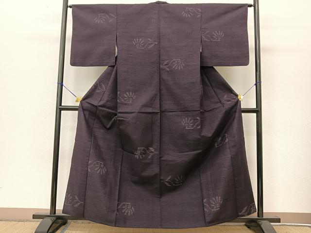 平和屋着物▽結城紬 単衣 80亀甲 飛び亀甲 草花文 正絹 逸品