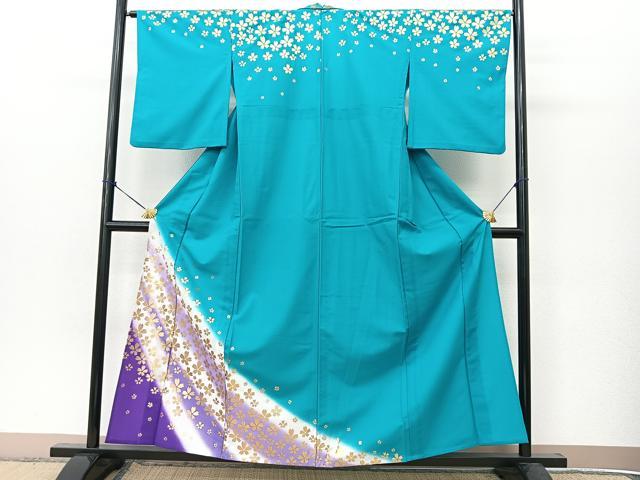 平和屋着物▽訪問着　単衣　桜斜線文　金彩　洗える着物　BAAT9121yc