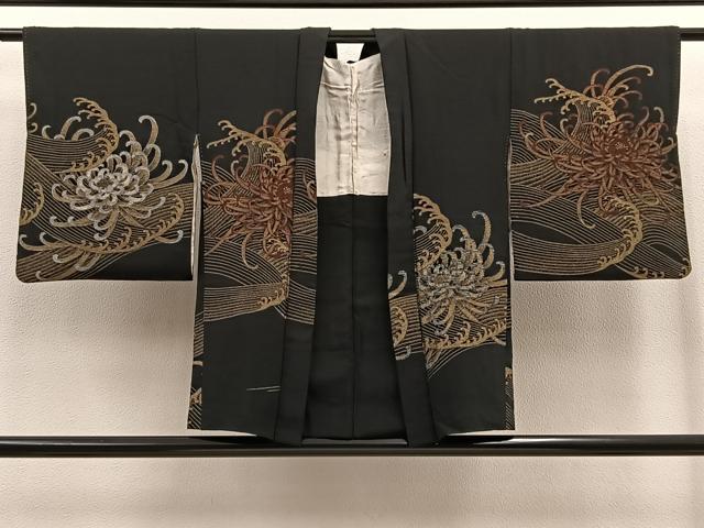 平和屋着物＃羽織　お召地　乱菊　立波文　黒地　金銀糸　正絹　逸品　BAAT9244gt 平和屋着物＃羽織 お召地 乱菊 立波文 黒地 金銀糸 正絹 逸品 BAAT9244gt