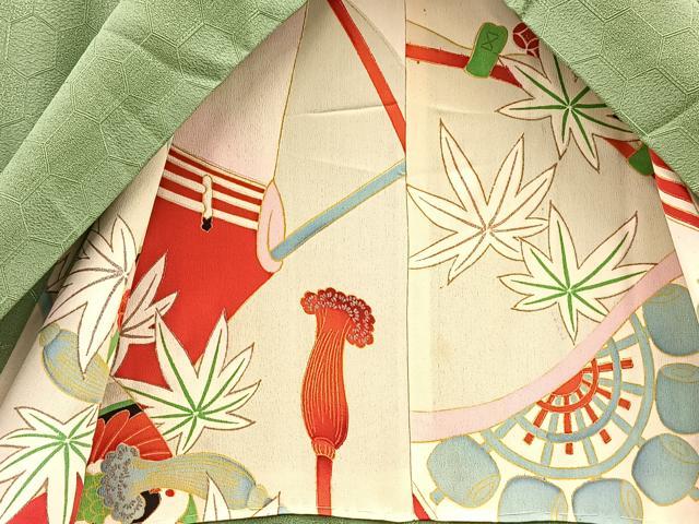 平和屋着物＃道中着　ロング丈　色無地　亀甲地紋　柳染色　正絹　逸品　BAAT9251gt 平和屋着物＃道中着 ロング丈 色無地 亀甲地紋 柳染色 正絹 逸品