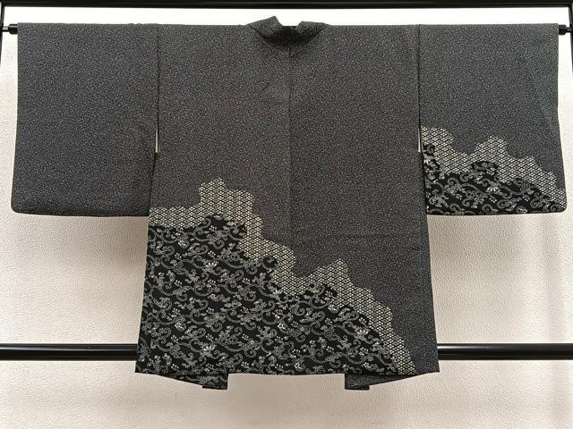 平和屋着物＃羽織　大小あられ　花唐草文　黒地　正絹　逸品　未使用　BAAT9253gt