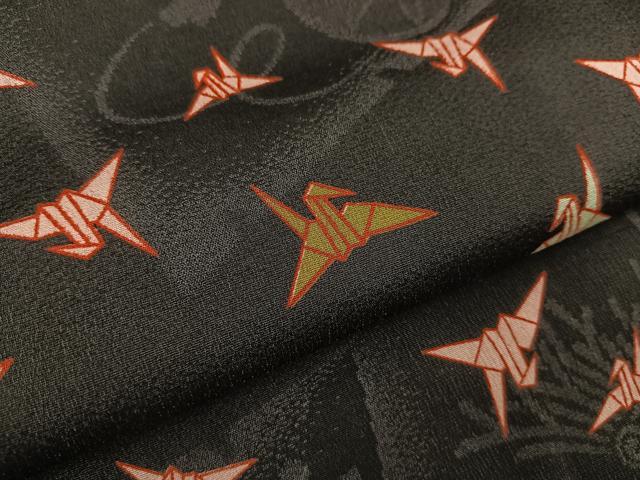 平和屋着物＃羽織 折り鶴 黒地 正絹 逸品 BAAT9261gt