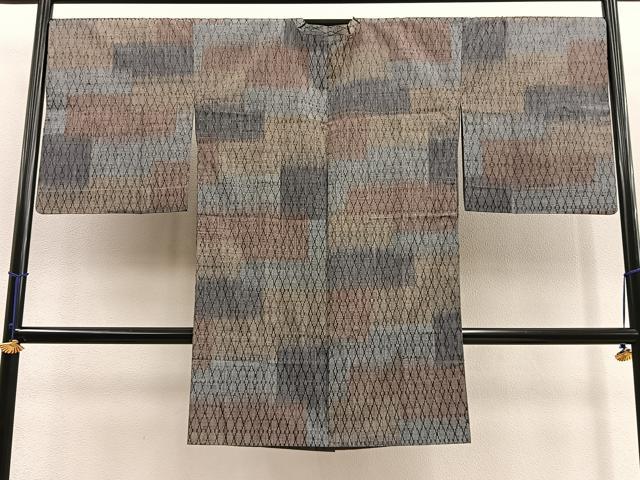 平和屋着物＃道行コート 紬地 縞 ロング丈 正絹 逸品 CAAV5678id