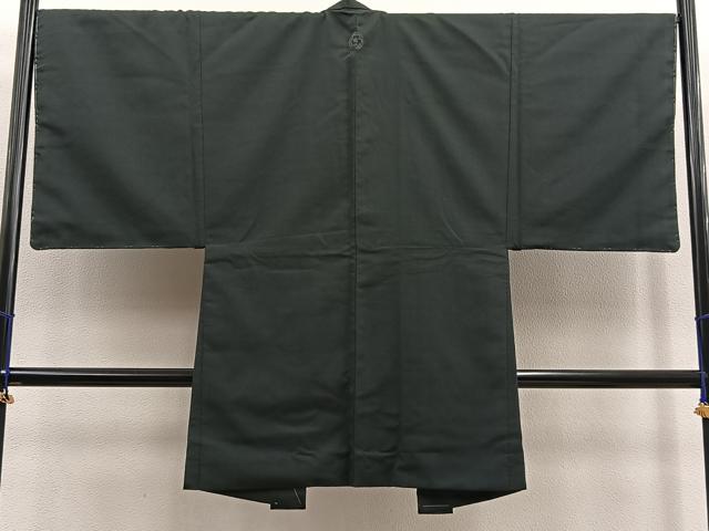 平和屋着物＃男性 長羽織 紬 錆鉄御納戸色 羽裏：竹雀 正絹 逸品 