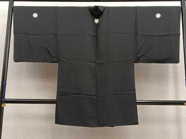 平和屋着物＃男性　黒紋付　長羽織　羽裏：龍　富士　正絹　逸品　CAAW4948dy 平和屋着物＃男性 長羽織 黒紋付 羽裏：人物文 正絹 逸品 BAAU0054