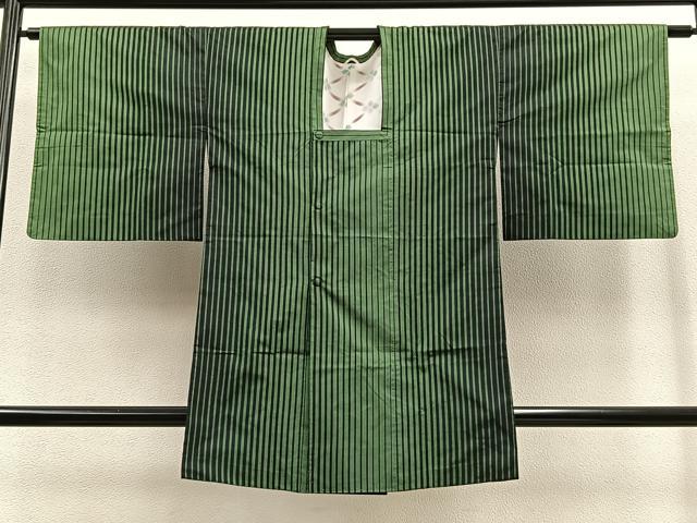 平和屋着物＃道行コート　本場縞大島紬　ロング丈　縞　正絹　逸品　BAAU0065gt