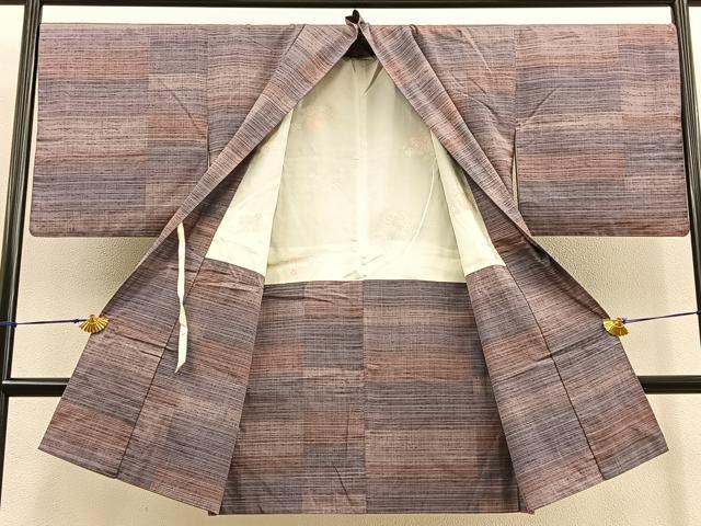 平和屋着物＃道中着　紬地　横段文　ロング丈　正絹　逸品　CAAT0500dy 平和屋着物＃道中着 紬地 横段文 ロング丈 正絹 逸品 CAAT0500dy 平和