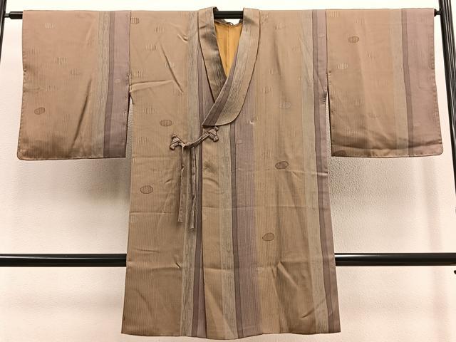 平和屋着物＃道中着　ロング丈　あられ間道　正絹　逸品　BAAU0124gt