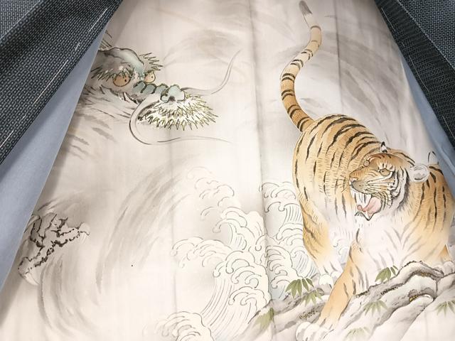 平和屋着物○男性 本場大島紬 アンサンブル 100亀甲 総詰め 羽裏：龍虎