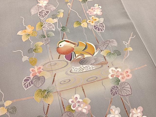 平和屋着物○訪問着 ロング丈 友禅 鴛鴦花文 蛍暈し 正絹