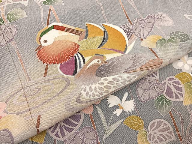 平和屋着物○訪問着 ロング丈 友禅 鴛鴦花文 蛍暈し 正絹