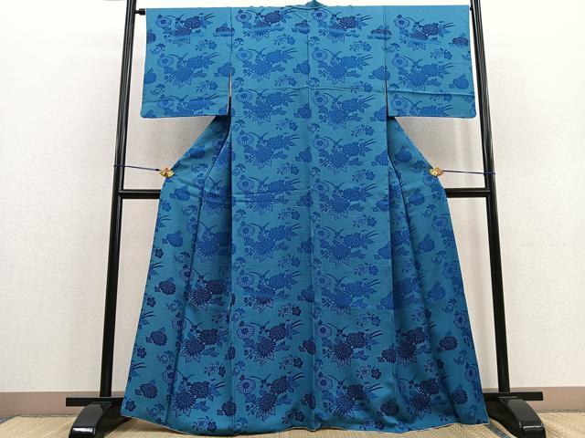 平和屋着物●訪問着　型染め　菊花文　正絹　逸品　BAAU0178gt