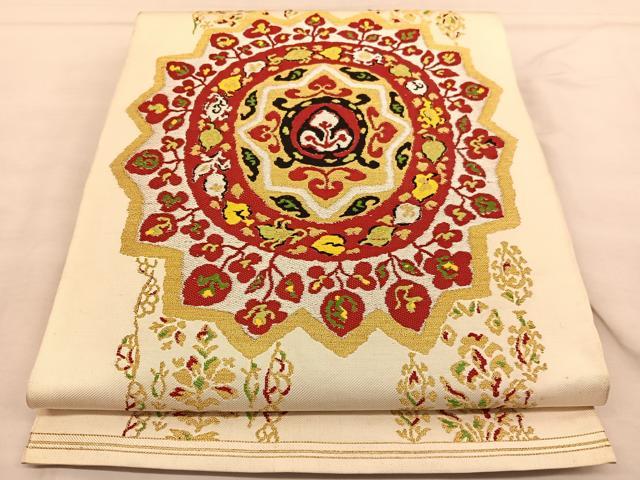 平和屋着物●アンティーク　大正ロマン　六通柄京　本袋　唐織　花唐草文　金糸　正絹　逸品　CABA0931hy 平和屋着物○アンティーク 大正ロマン 六通柄京 本袋 唐織 花唐草