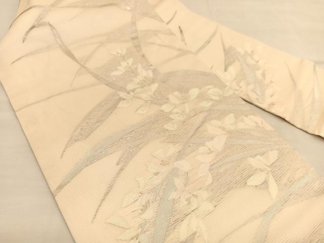 平和屋着物□極上 本場琉球 読谷山花織 紬地 九寸名古屋帯 桑染色地