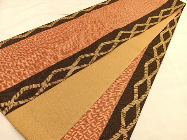 平和屋着物●全通柄袋帯　網代文様　組織　正絹　逸品　BAAU1865hv