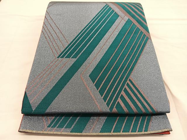 平和屋着物●染色作家　草野一騎　六通柄袋帯　唐織　幾何学文様　正絹　逸品　BAAU1868hv