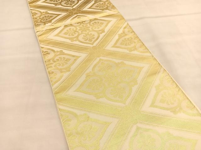 平和屋着物○六通柄袋帯 唐織 菱飛鶴草花文 金糸 正絹