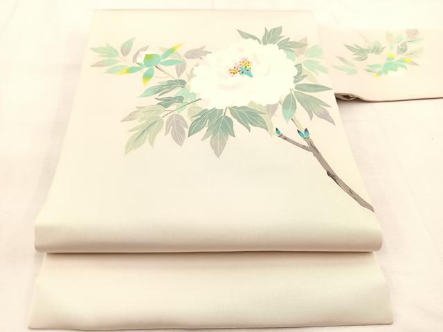 平和屋着物●本加賀友禅作家　水野洋子　塩瀬　九寸名古屋帯　牡丹花文　正絹　逸品　BAAU2694yc