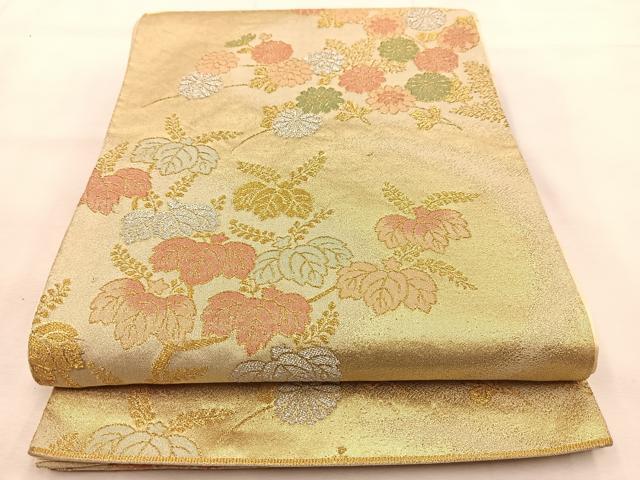 平和屋着物◎六通柄袋帯 唐織 霞道長草花文 金銀糸 引箔