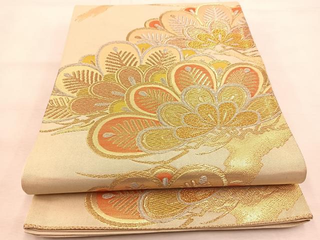 m329 有職唐織 菊 金銀糸 六通 袋帯 正絹 平和屋-こころ店◎六通柄袋帯 唐織 孔雀花文 金銀糸 正絹