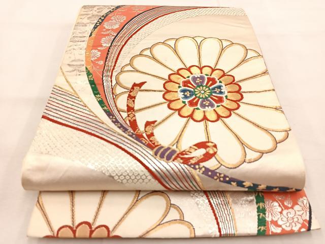 平和屋着物◎六通柄袋帯 唐織 雪輪草花文 金銀糸 正絹 逸品