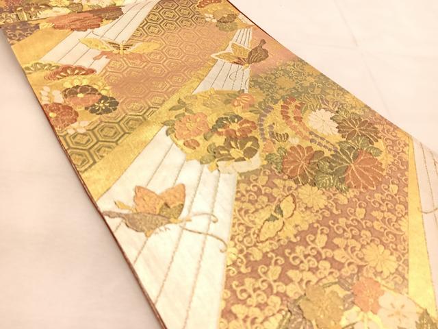 平和屋着物○六通柄袋帯 唐織 正倉院舞蝶花丸文