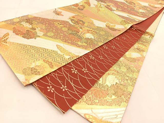 平和屋着物○六通柄袋帯 唐織 正倉院舞蝶花丸文