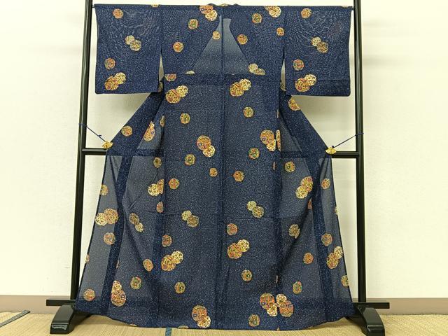 平和屋着物＊夏物 小紋 絽 更紗草花文 たたき染め 三越扱い 正絹 逸品