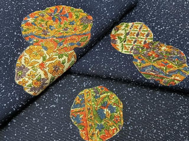 平和屋着物＊夏物　小紋　絽　更紗草花文　たたき染め　三越扱い　正絹　逸品　BAAU3444hj