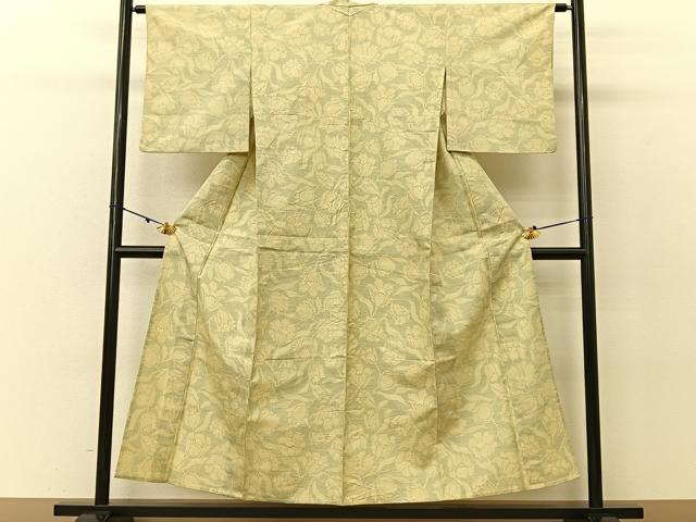 平和屋着物▽上質な紬 単衣 網目文 ロング丈 正絹 逸品 AAAV2614fy