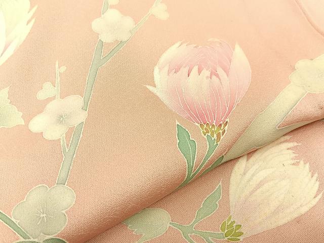 平和屋着物▽訪問着 単衣 刺繍 枝花文 正絹 逸品 BAAU3498hj