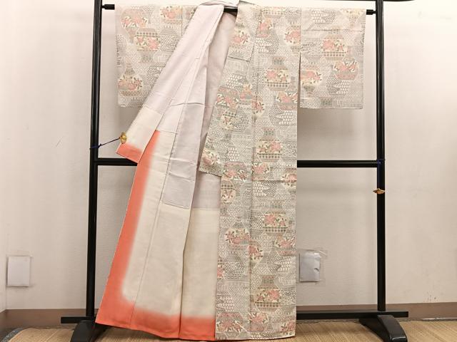 平和屋着物●結城紬　菱草木文　そごう百貨店扱い　正絹　逸品　CAAW3166ut 平和屋着物○結城紬 菱草木文 そごう百貨店扱い 正絹 逸品 CAAW3166ut