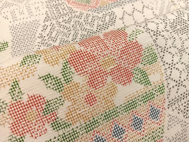 平和屋着物▽上質な紬 単衣 枝花文 正絹 逸品 CAAV0966ou 平和