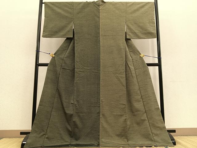 平和屋着物●上質な紬　ロング丈　片身替わり　格子　縞　正絹　逸品　BAAU4614gt