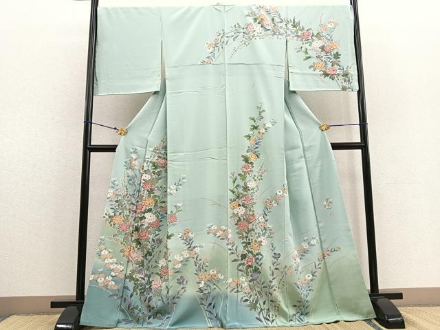 平和屋着物●高級染元　粋峰　林芳夫　京加賀友禅　訪問着　菊草花文　暈し染め　正絹　逸品　未使用　BAAU4632gt