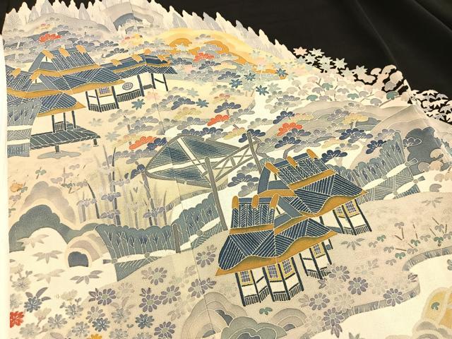 平和屋着物○本加賀友禅作家 百貫華峰 黒留袖 茶屋辻