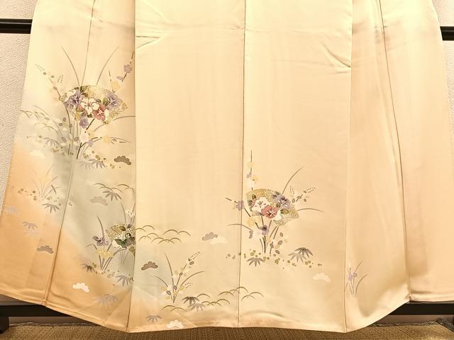 平和屋着物▽訪問着　単衣　駒刺繍　地紙花文　暈し染め金彩　正絹　逸品　BAAU4654gt_2