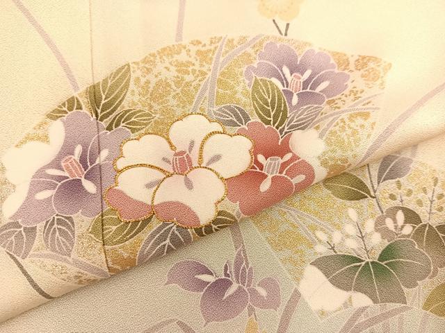 平和屋着物▽訪問着　単衣　駒刺繍　地紙花文　暈し染め金彩　正絹　逸品　BAAU4654gt_4