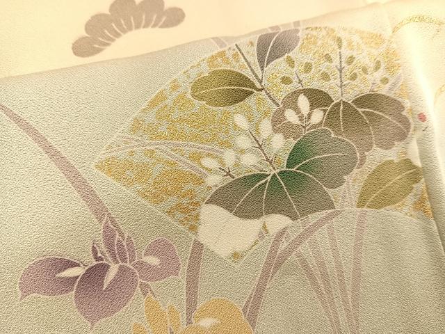 平和屋着物▽訪問着 単衣 駒刺繍 地紙花文 暈し