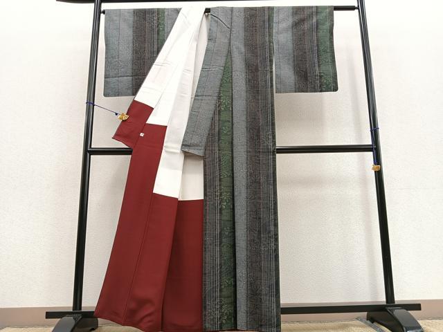 平和屋着物○上質な紬 流水花間道 正絹 逸品 BAAU4661gt