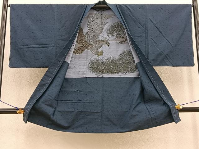 平和屋着物○男性 紬 髭紬羽織セット 霞文 羽裏：鷹 長羽織 正絹 逸品  