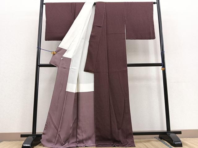 平和屋着物○伝統工芸士 山本富男 小紋 ロング丈 ふくれ織 天目染め