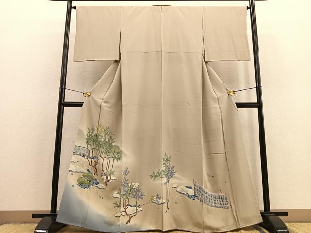 平和屋着物○訪問着 総絞り 刺繍 草花文 正絹 逸品 AAAX8338ck