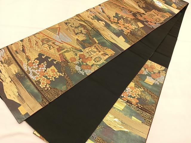 ご確認用✨服部織物✨白鳥緞子✨六通袋帯 平和屋着物◎西陣 服部織物謹製 六通柄袋帯 唐織 流水文 新